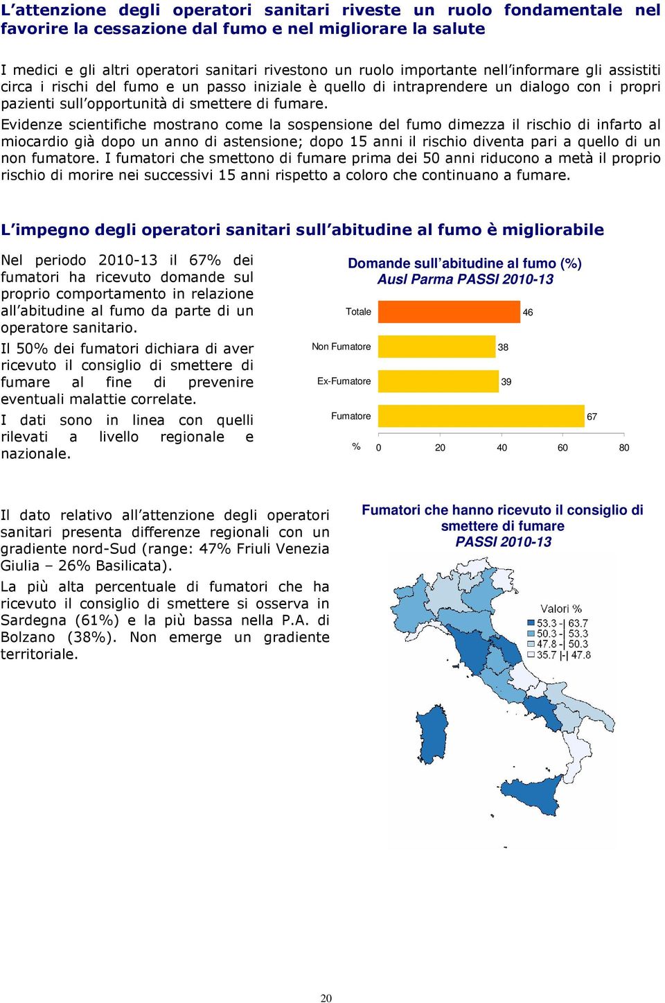 Evidenze scientifiche mostrano come la sospensione del fumo dimezza il rischio di infarto al miocardio già dopo un anno di astensione; dopo 15 anni il rischio diventa pari a quello di un non fumatore.