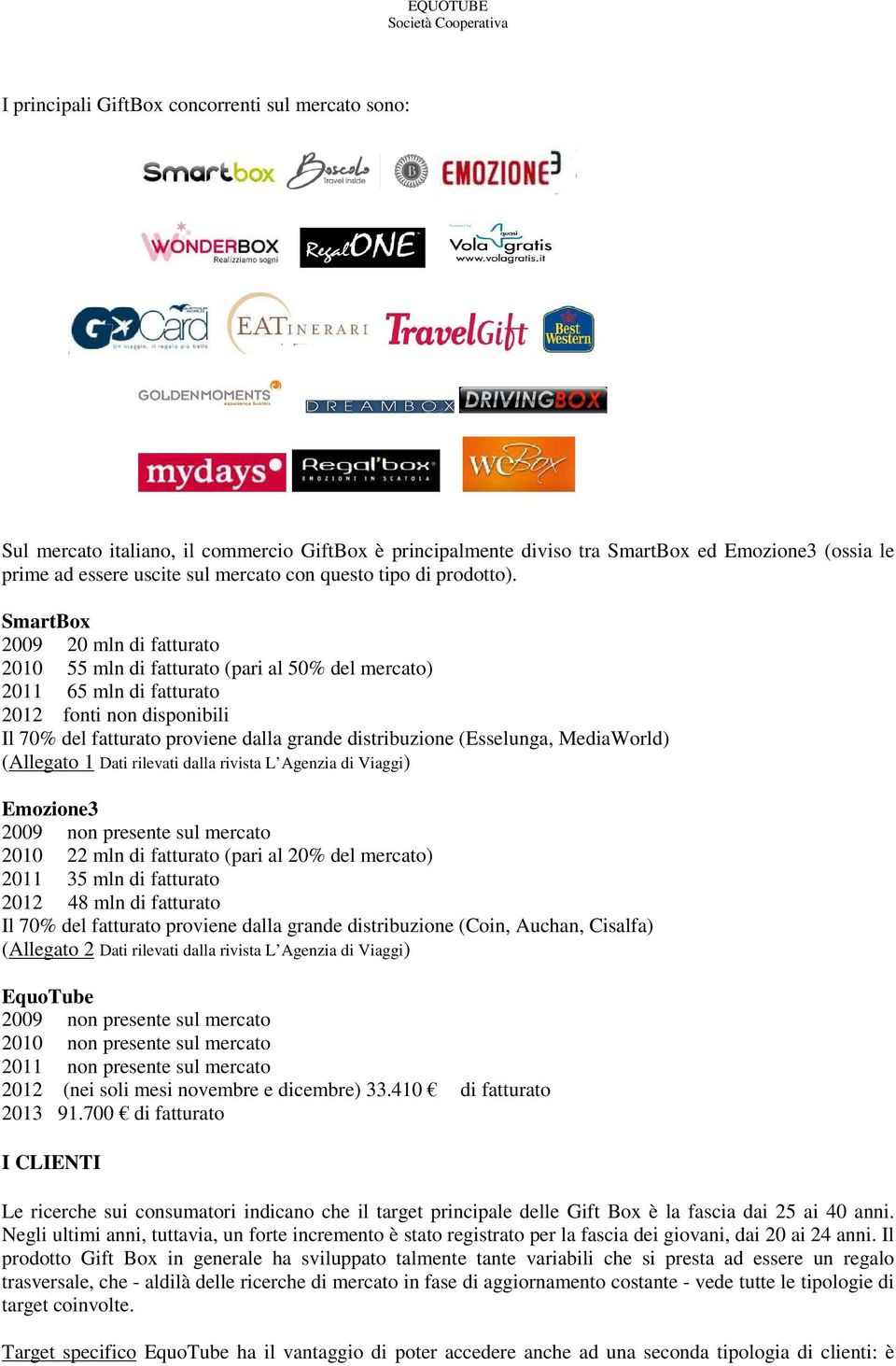 SmartBox 2009 20 mln di fatturato 2010 55 mln di fatturato (pari al 50% del mercato) 2011 65 mln di fatturato 2012 fonti non disponibili Il 70% del fatturato proviene dalla grande distribuzione