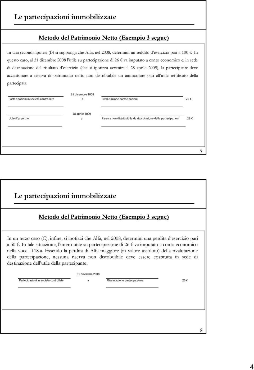 partecipante deve accantonare a riserva di patrimonio netto non distribuibile un ammontare pari all utile rettificato della partecipata.