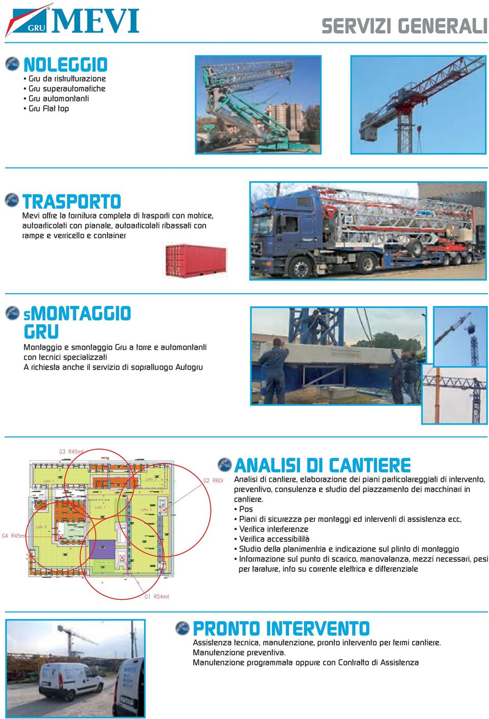 Autogru ANALISI DI CANTIERE Analisi di cantiere, elaborazione dei piani particolareggiati di intervento, preventivo, consulenza e studio del piazzamento dei macchinari in cantiere.