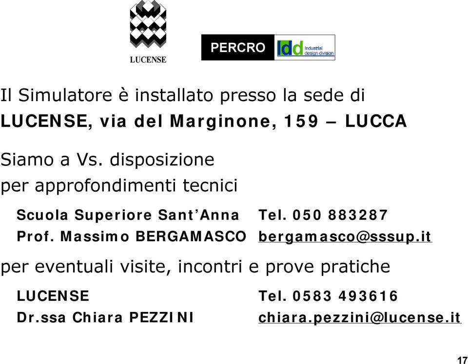050 883287 Prof. Massimo BERGAMASCO bergamasco@sssup.