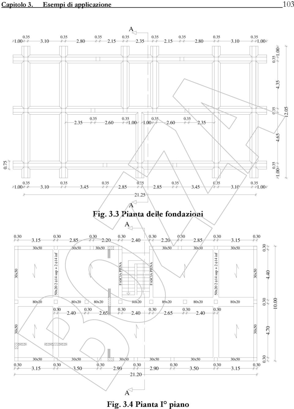 10 0.35 1.00 Fig. 3.3 Pianta delle fondazioni 3.15.85.0.40.0.85 3.15 80x0 50x0 φ14 sup + φ14 inf 80x0 80x0 FSCI PIEN 80x0 3.15 3.