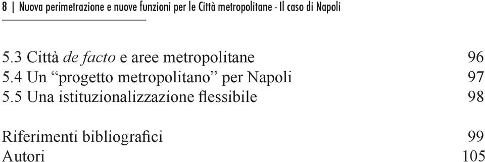 5.3 Città e aree metropolitane 96 5.