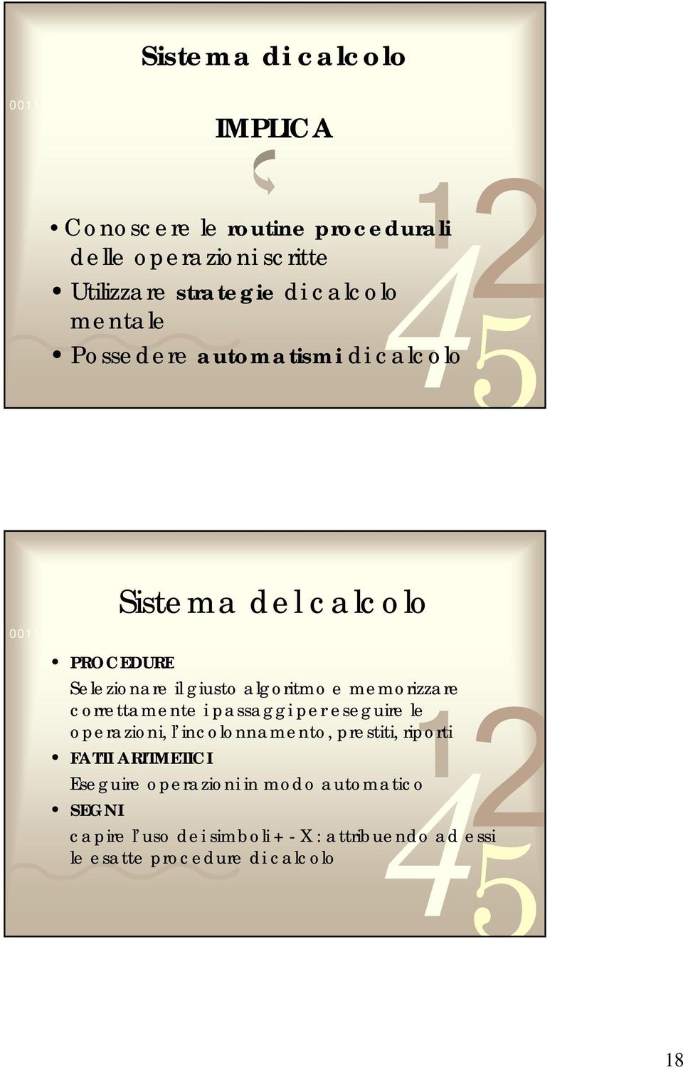 algoritmo e memorizzare correttamente i passaggi per eseguire le operazioni, l incolonnamento, prestiti, riporti FATTI