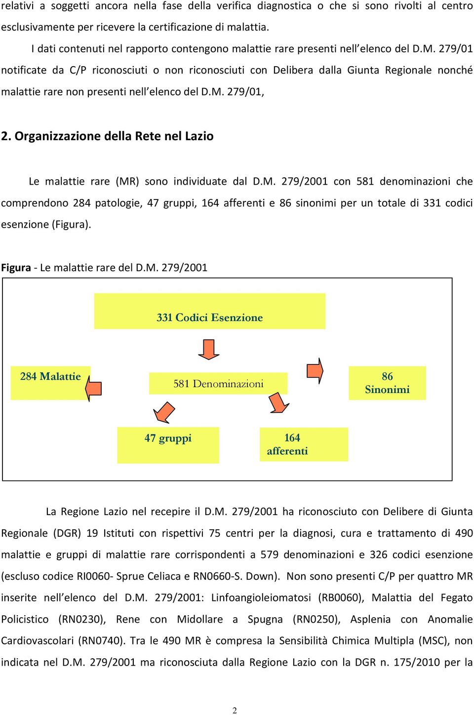 279/01 notificate da C/P riconosciuti o non riconosciuti con Delibera dalla Giunta Regionale nonché malattie rare non presenti nell elenco del D.M. 279/01, 2.