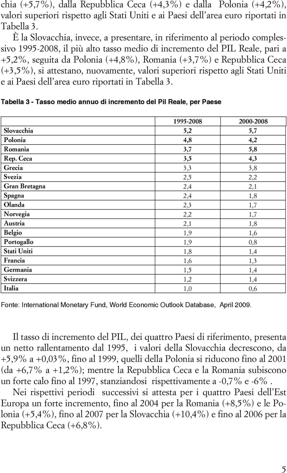 e Repubblica Ceca (+3,5%), si attestano, nuovamente, valori superiori rispetto agli Stati Uniti e ai Paesi dell area euro riportati in Tabella 3.