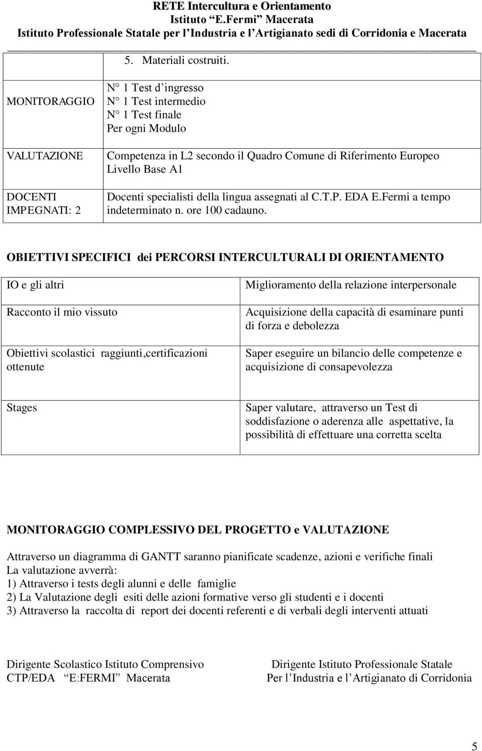 Docenti specialisti della lingua assegnati al C.T.P. EDA E.Fermi a tempo indeterminato n. ore 100 cadauno.