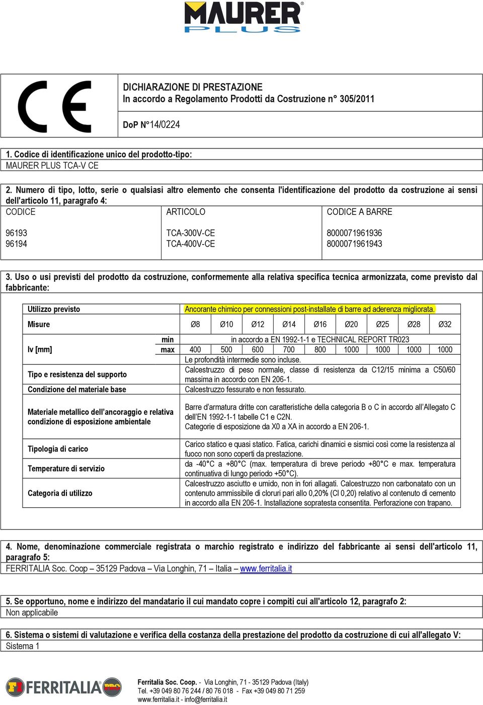 TCA-300V-CE TCA-400V-CE 8000071961936 8000071961943 3.