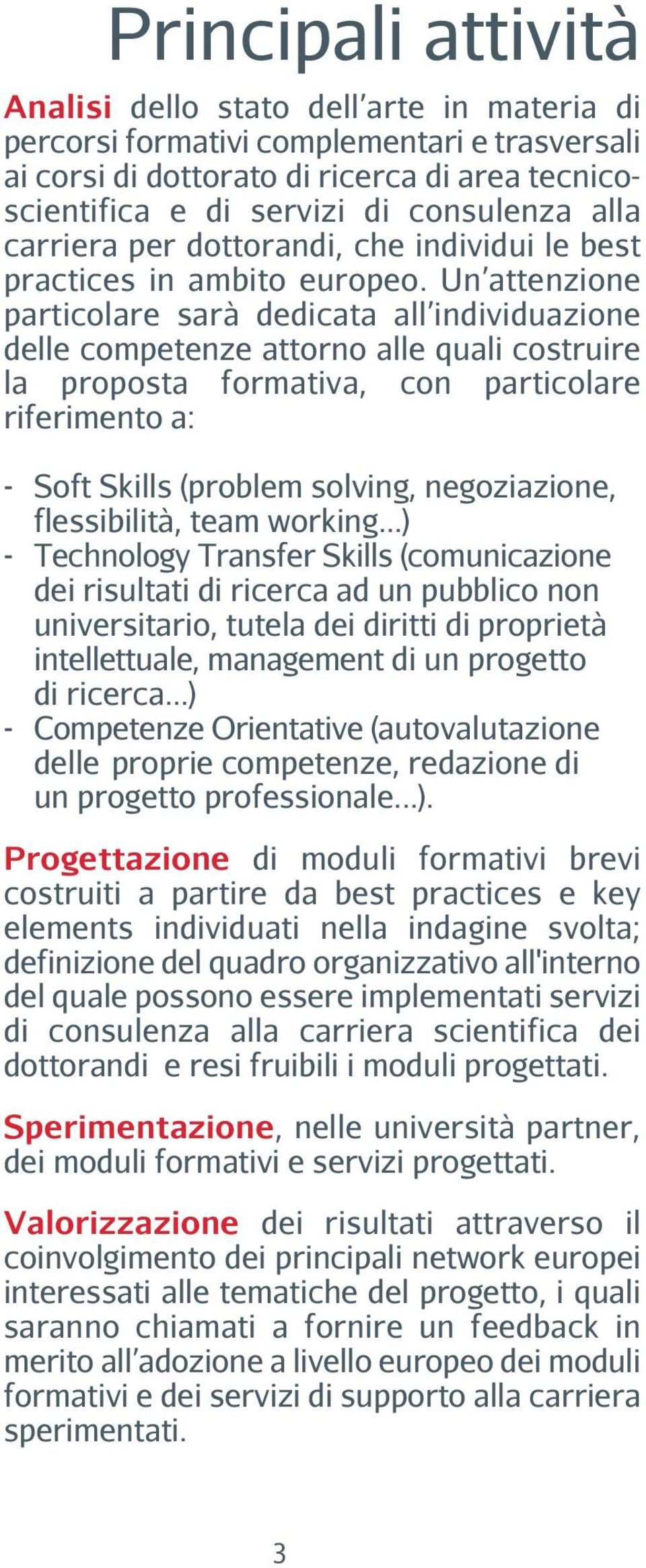 Un attenzione particolare sarà dedicata all individuazione delle competenze attorno alle quali costruire la proposta formativa, con particolare riferimento a: - Soft Skills (problem solving,