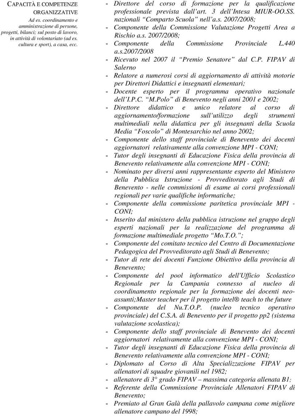 s. 2007/2008; - Componente della Commissione Pr