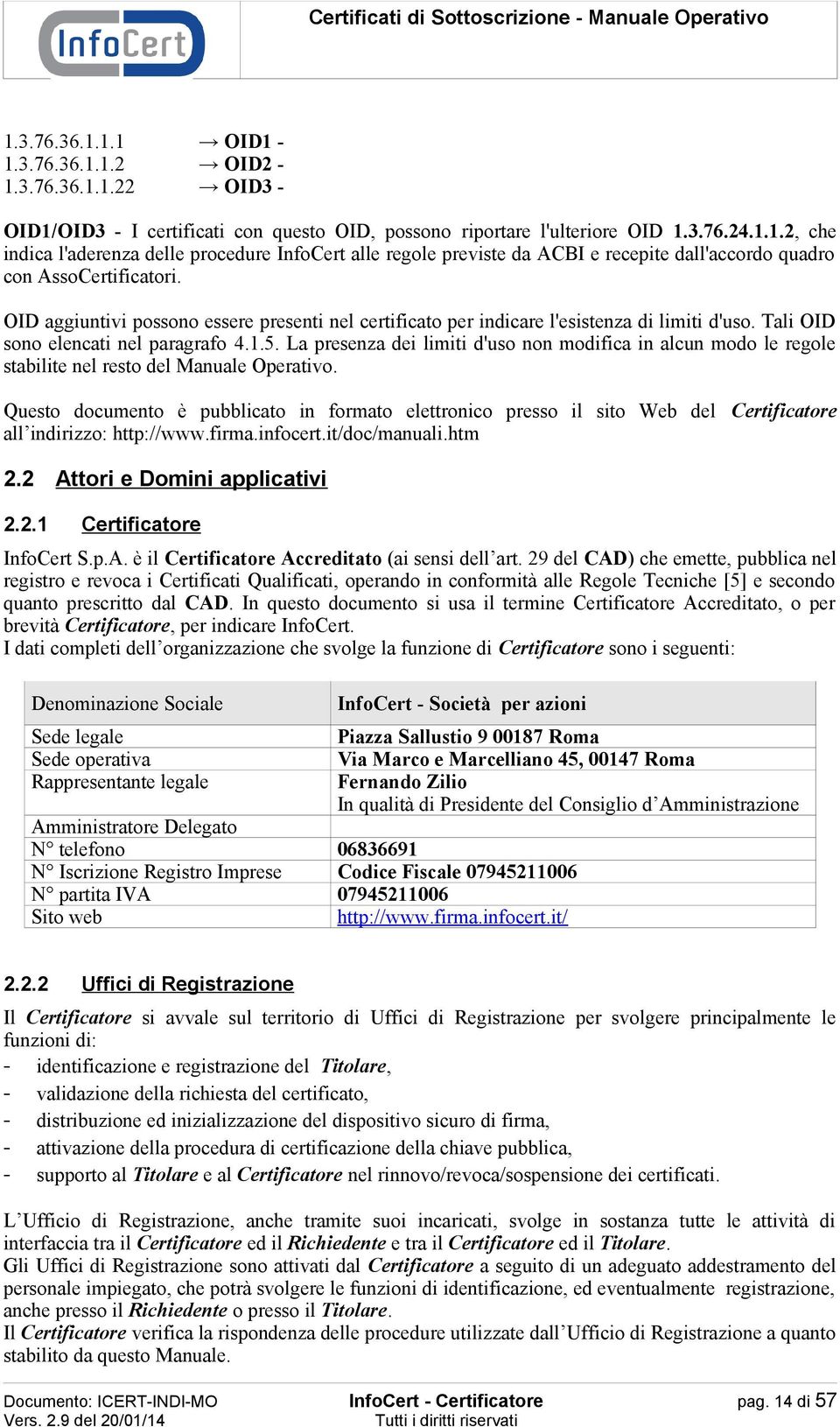 La presenza dei limiti d'uso non modifica in alcun modo le regole stabilite nel resto del Manuale Operativo.