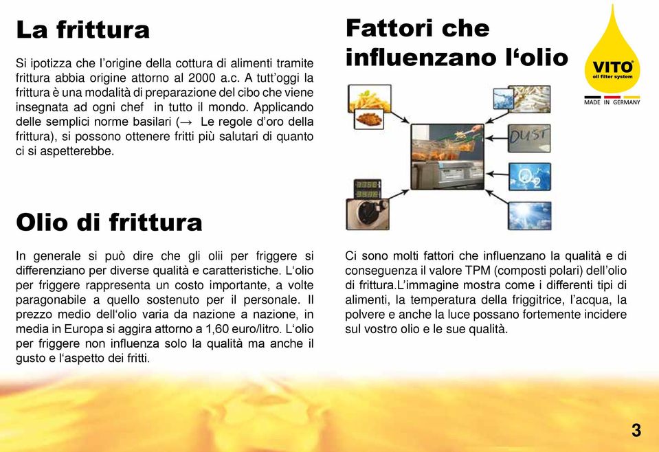 Fattori che influenzano l olio Olio di frittura In generale si può dire che gli olii per friggere si differenziano per diverse qualità e caratteristiche.