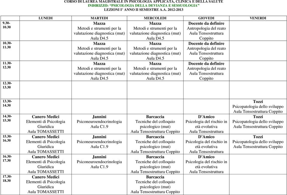 30-16.30 16.30-17.30 17.30-18.30 Jannini Psiconeuroendocrinologia Aula C1.9 Jannini Psiconeuroendocrinologia Aula C1.