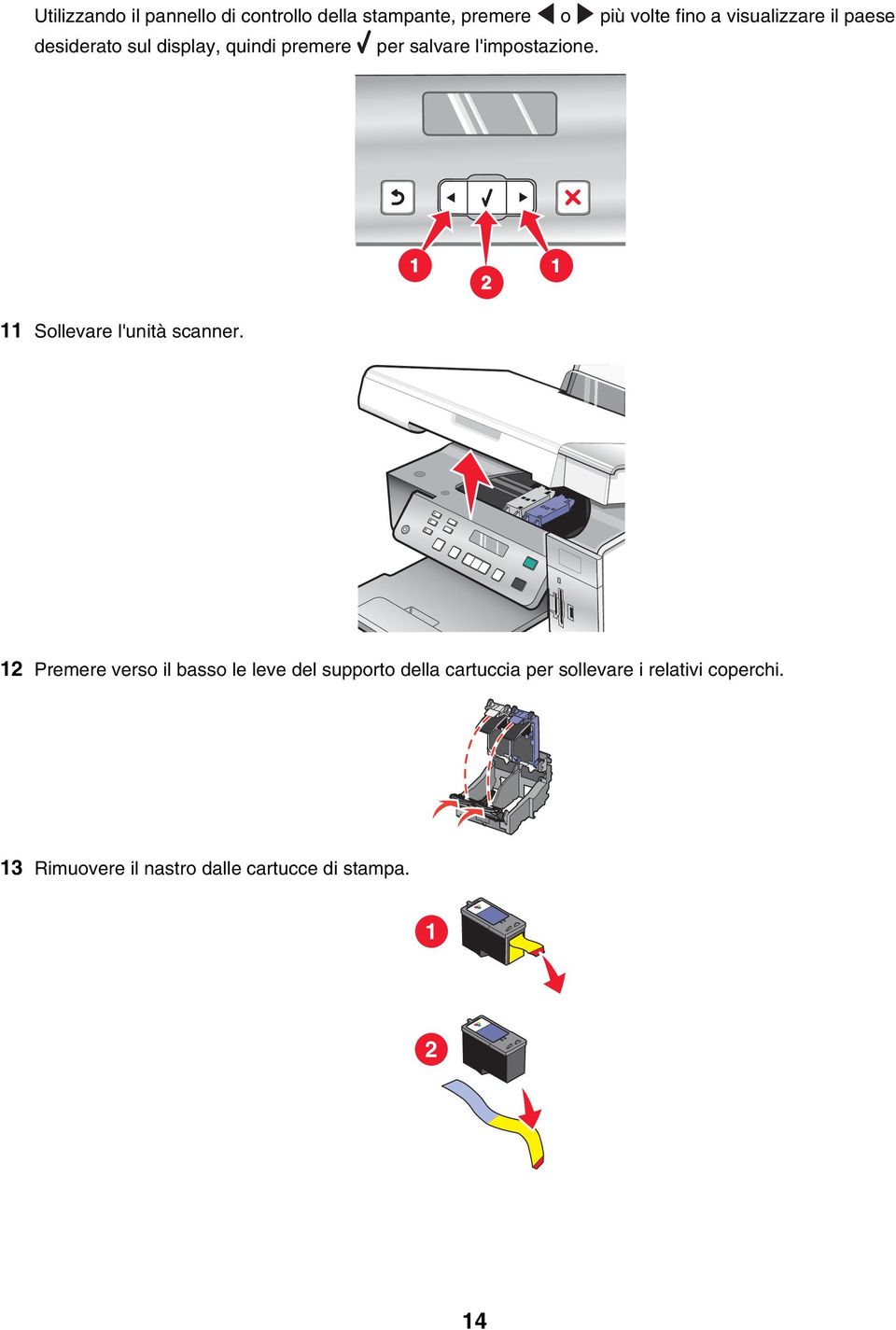 1 1 2 11 Sollevare l'unità scanner.