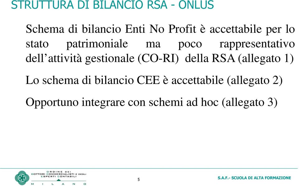 attività gestionale (CO-RI) della RSA (allegato 1) Lo schema di bilancio