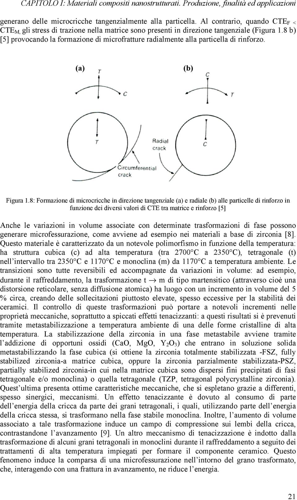 8: Formazione di microcricche in direzione tangenziale (a) e radiale (b) alle particelle di rinforzo in funzione dei diversi valori di CTE tra matrice e rinforzo [5] Anche le variazioni in volume