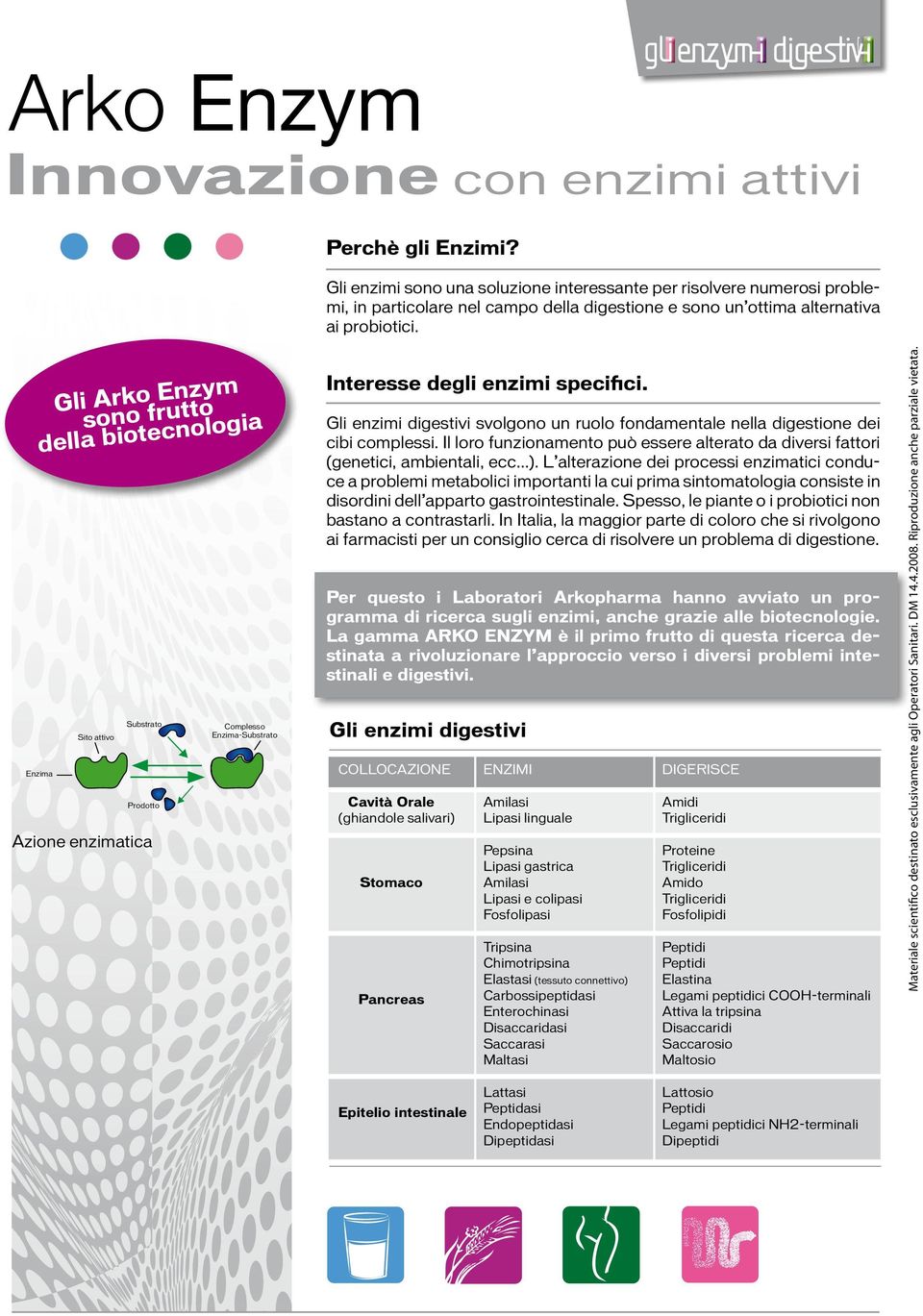 Gli Arko Enzym sono frutto della biotecnologia Enzima Sito attivo Substrato Prodotto Azione enzimatica Complesso Enzima-Substrato Interesse degli enzimi specifici.