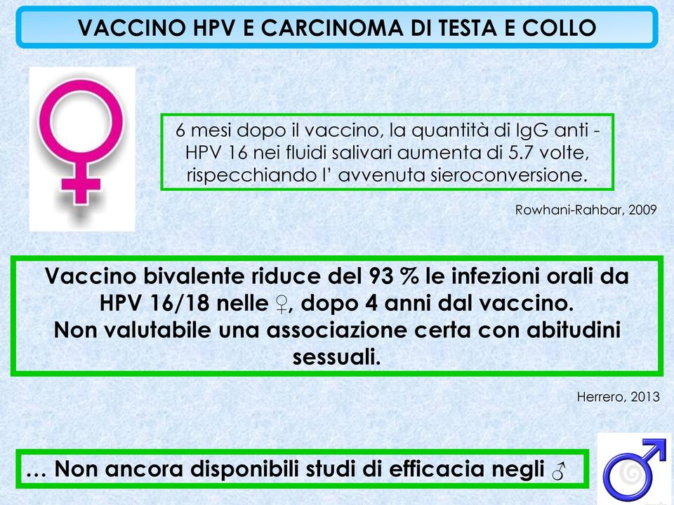 Rowhani-Rahbar, 2009 Vaccino bivalente riduce del 93 % le infezioni orali da HPV 16/18 nelle, dopo 4 anni