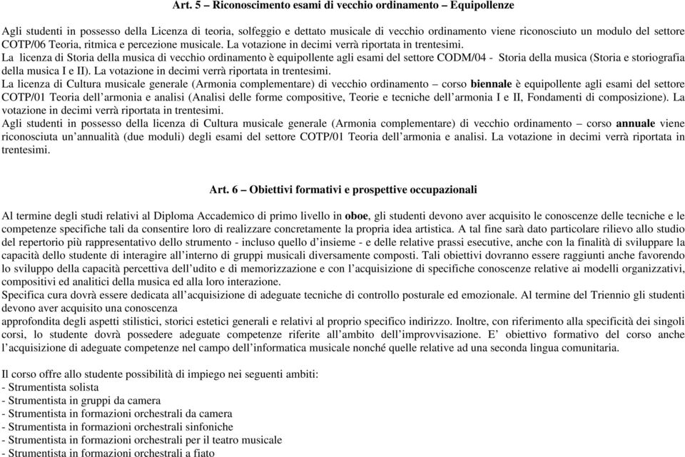 La licenza di Storia della musica di vecchio ordinamento è equipollente agli esami del CODM/04 - Storia della musica (Storia e storiografia della musica I e II).