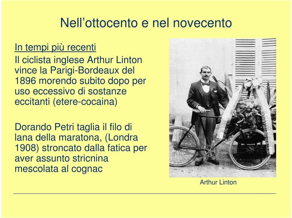 eccitanti (etere-cocaina) Dorando Petri taglia il filo di lana della maratona, (Londra