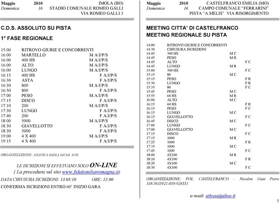 ELFRANCO EMILIA (MO) Domenica 16 CAMPO COMUNALE FERRARINI PIST