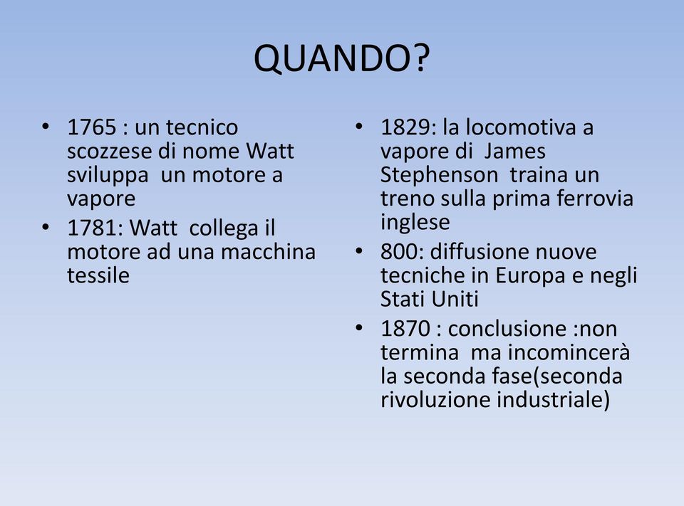 motore ad una macchina tessile 1829: la locomotiva a vapore di James Stephenson traina un