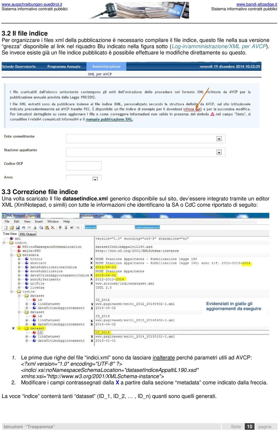 3 Correzione file indice Una volta scaricato Il file datasetindice.