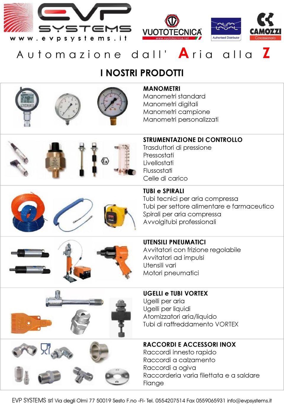 UTENSILI PNEUMATICI Avvitatori con frizione regolabile Avvitatori ad impulsi Utensili vari Motori pneumatici UGELLI e TUBI VORTEX Ugelli per aria Ugelli per liquidi