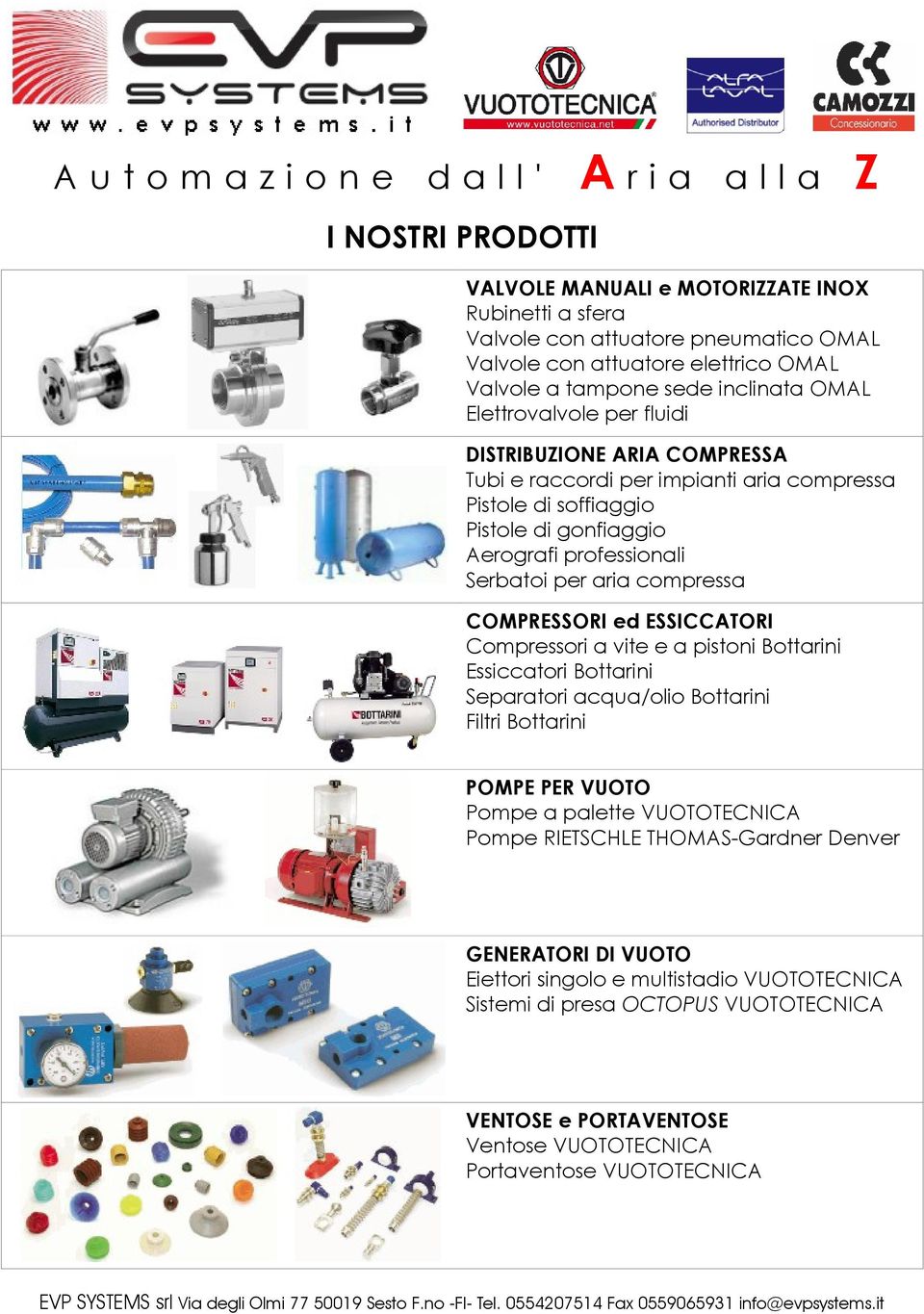 ed ESSICCATORI Compressori a vite e a pistoni Bottarini Essiccatori Bottarini Separatori acqua/olio Bottarini Filtri Bottarini POMPE PER VUOTO Pompe a palette VUOTOTECNICA Pompe RIETSCHLE