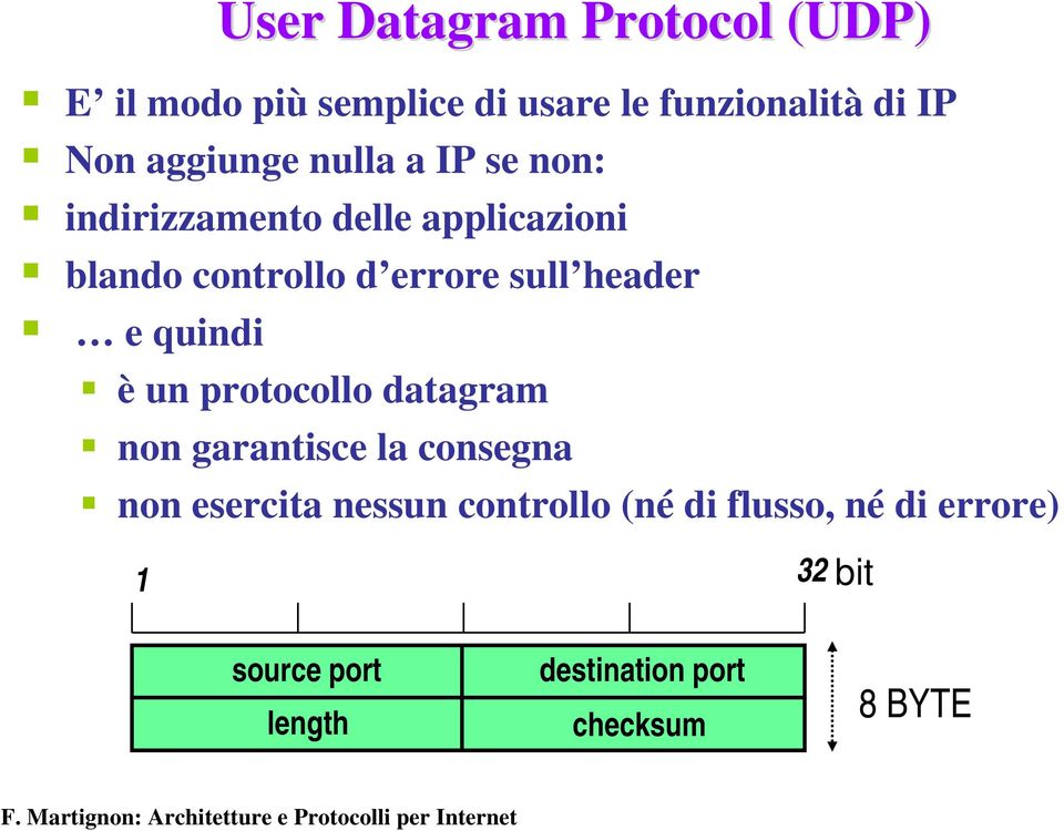 sull header e quindi è un protocollo datagram non garantisce la consegna non esercita