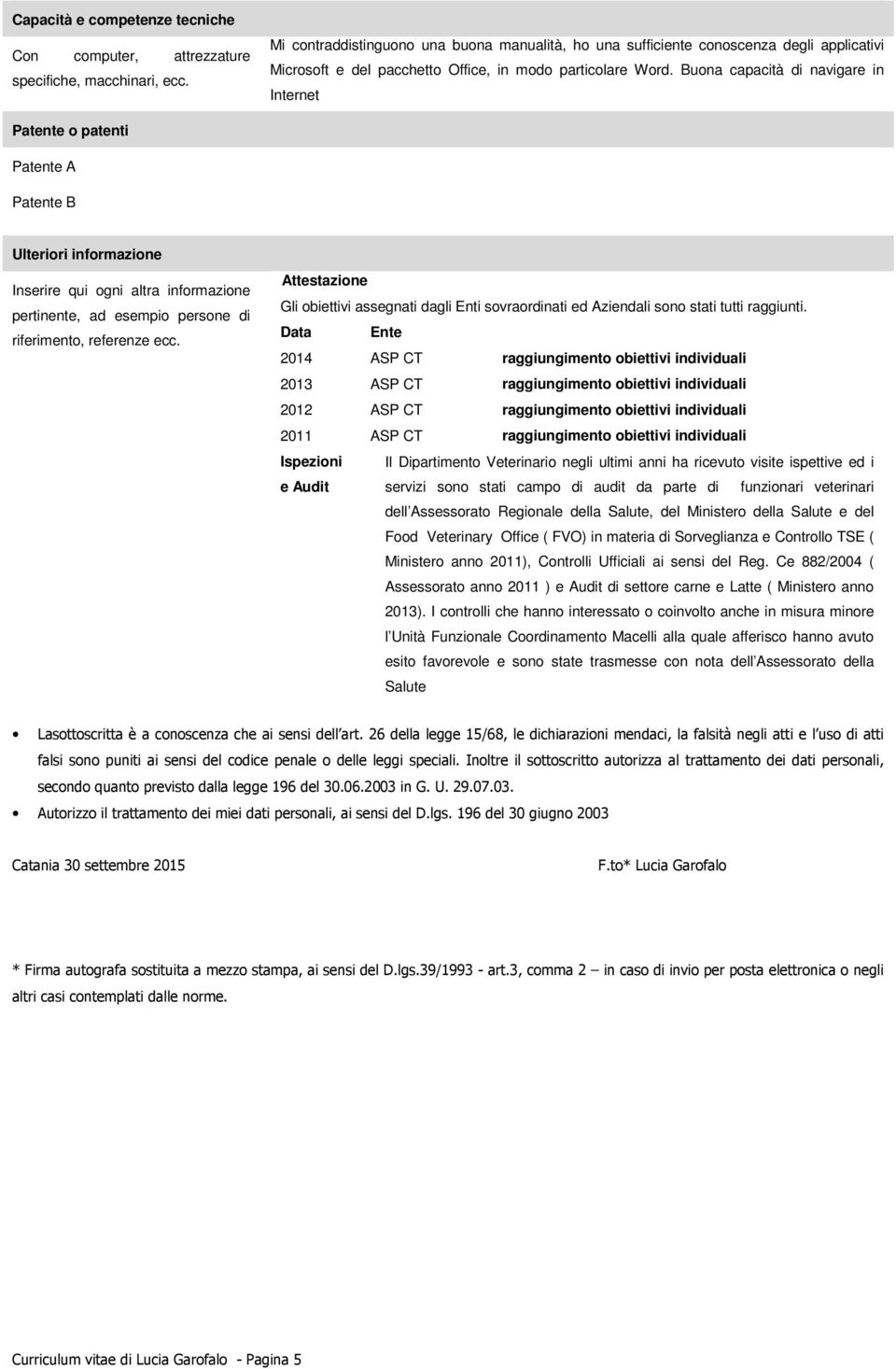 Buona capacità di navigare in Internet Patente o patenti Patente A Patente B Ulteriori informazione Inserire qui ogni altra informazione pertinente, ad esempio persone di riferimento, referenze ecc.