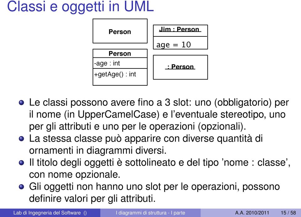 La stessa classe può apparire con diverse quantità di ornamenti in diagrammi diversi.