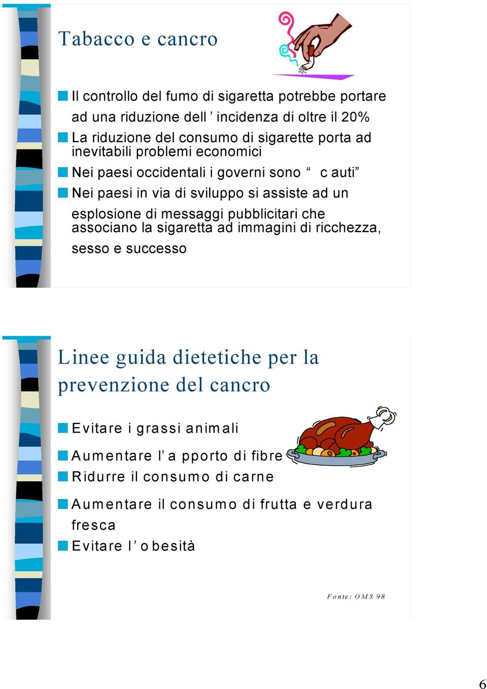 pubblicitari che associano la sigaretta ad immagini di ricchezza, sesso e successo Linee guida dietetiche per la prevenzione del cancro E vitare i grassi