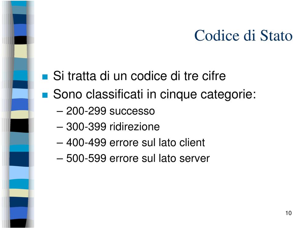 200-299 successo 300-399 ridirezione 400-499