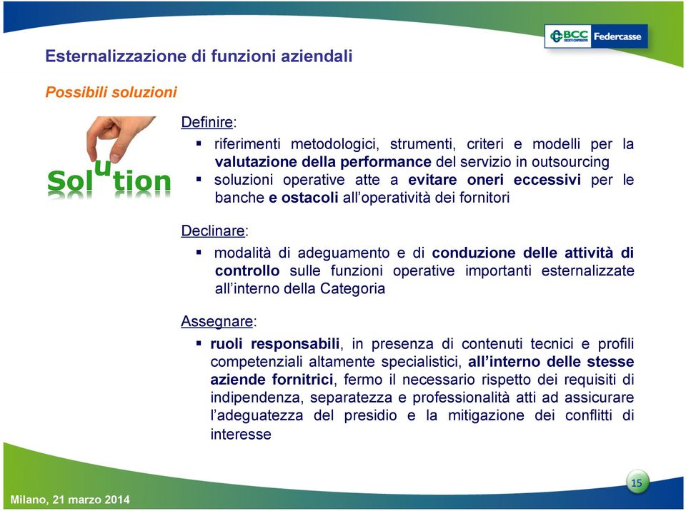 funzioni operative importanti esternalizzate all interno della Categoria Assegnare: ruoli responsabili, in presenza di contenuti tecnici e profili competenziali altamente specialistici, all interno