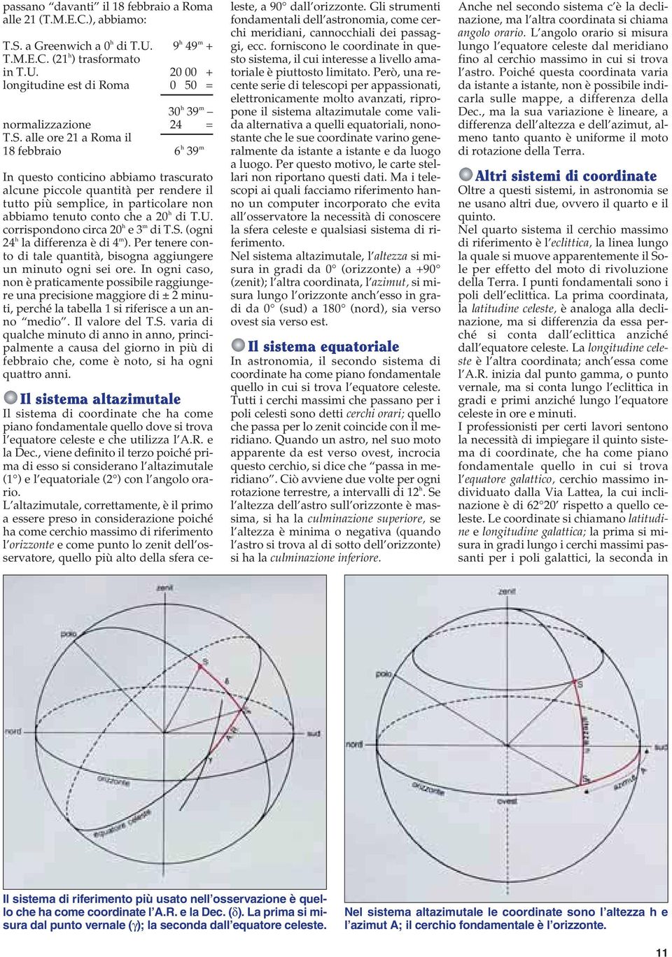 U. corrispondono circa 20 h e 3 m di T.S. (ogni 24 h la differenza è di 4 m ). Per tenere conto di tale quantità, bisogna aggiungere un minuto ogni sei ore.