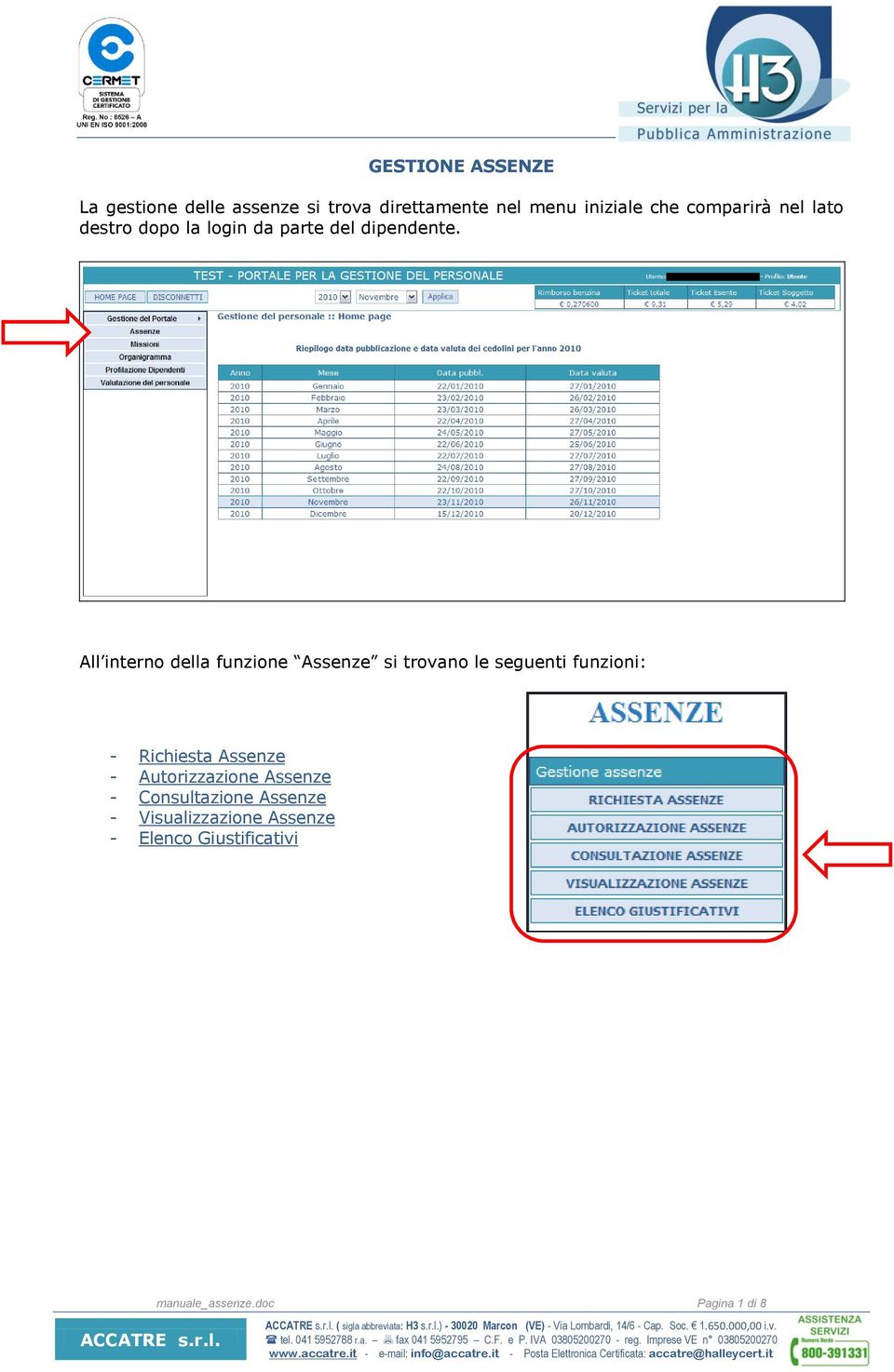 All interno della funzione Assenze si trovano le seguenti funzioni: - Richiesta Assenze -