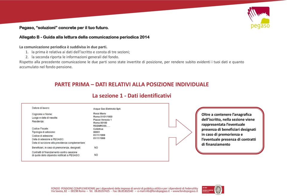 Rispetto alla precedente comunicazione le due parti sono state invertite di posizione, per rendere subito evidenti i tuoi dati e quanto accumulato nel fondo pensione.