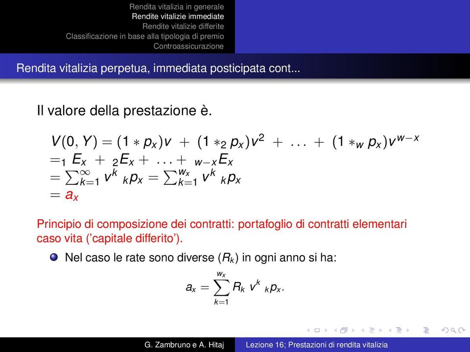 ..+ w x E x = k=1 v k k = w x k=1 v k k = a x Principio di composizione dei contratti: