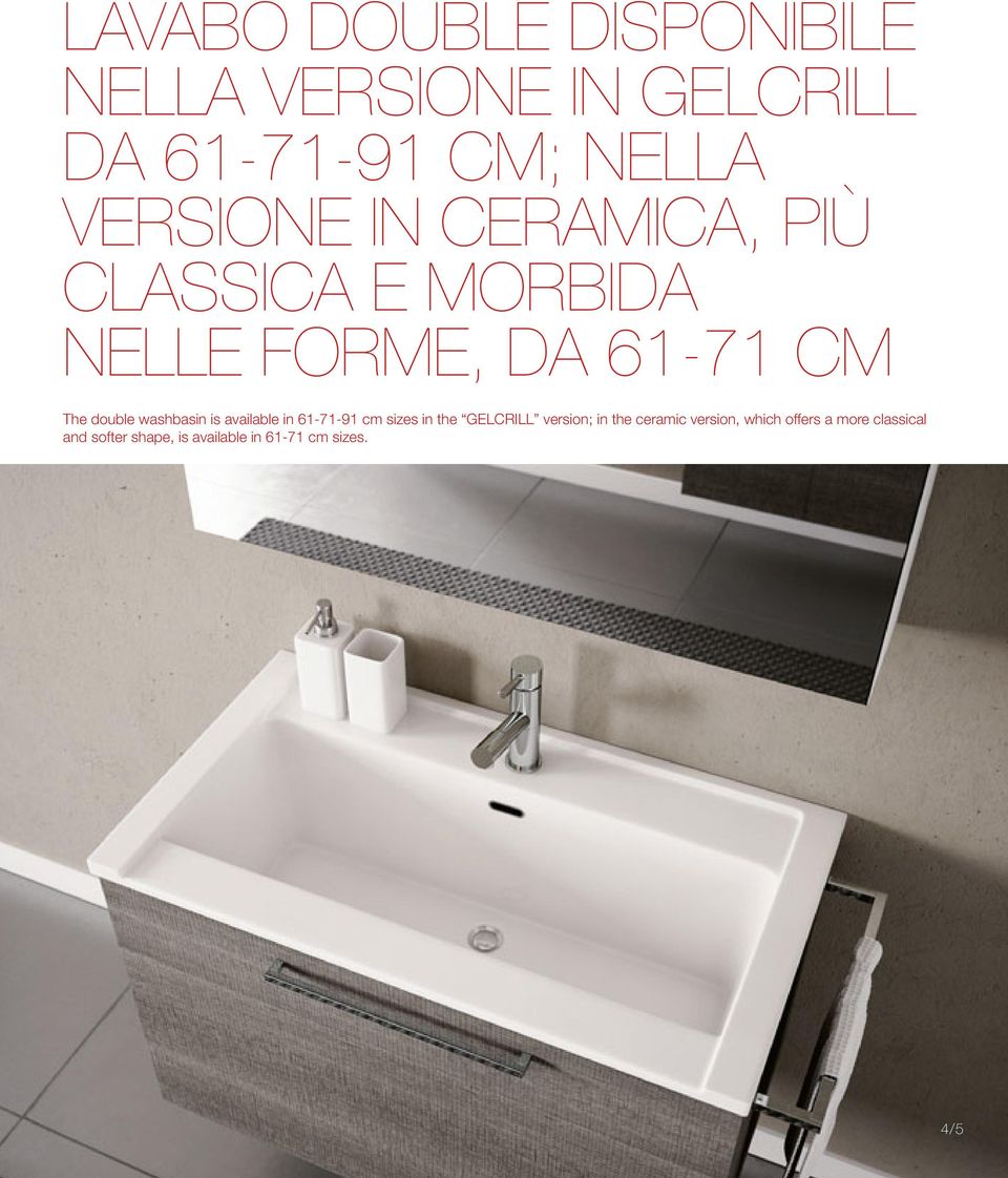 washbasin is available in 61-71-91 cm sizes in the GELCRILL version; in the