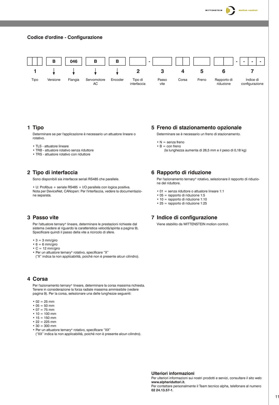 TLS attuatore lineare TRB attuatore rotativo senza riduttore TRS attuatore rotativo con riduttore 5 Freno di stazionamento opzionale Determinare se è necessario un freno di stazionamento.