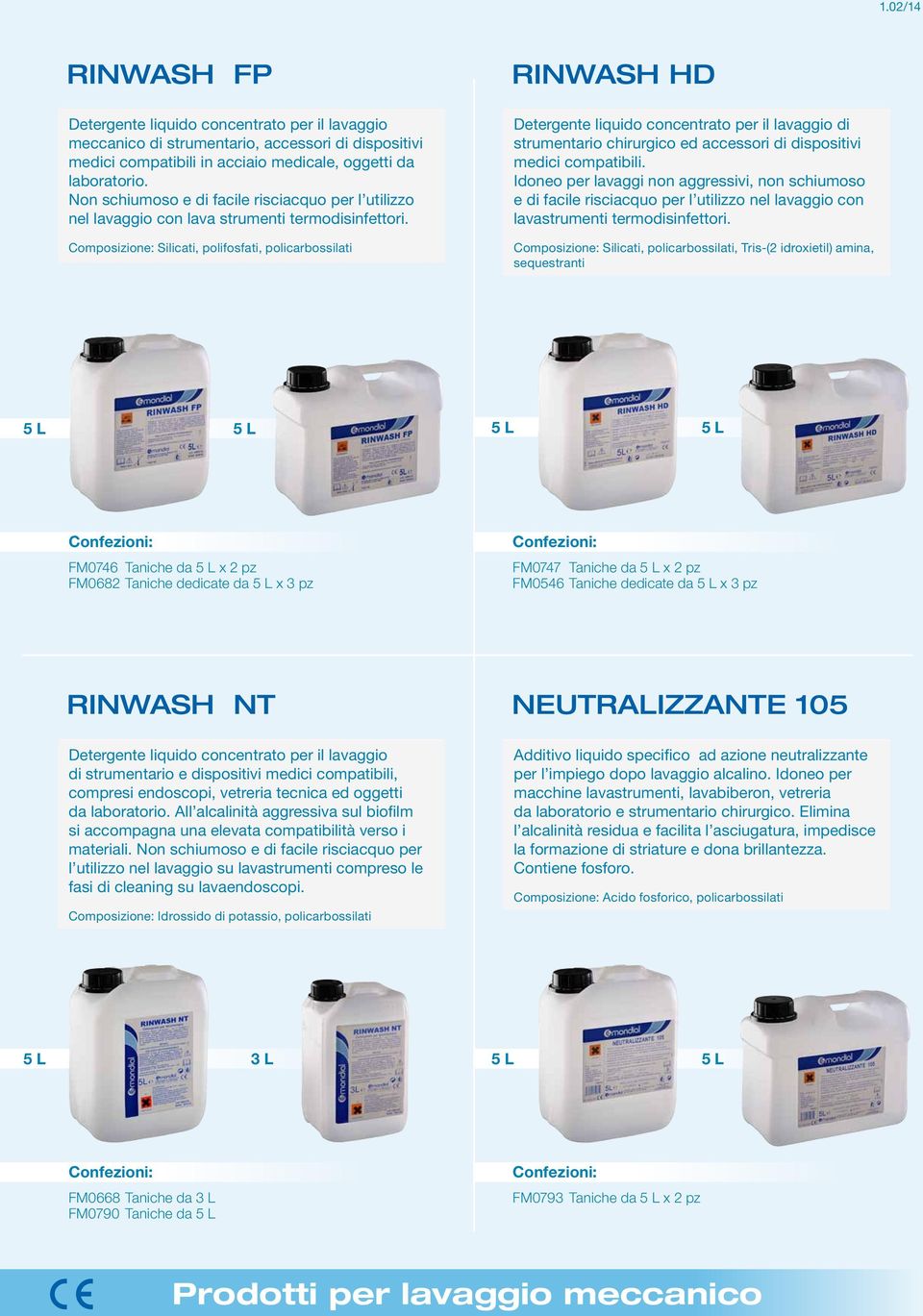 Composizione: Silicati, polifosfati, policarbossilati Rinwash HD Detergente liquido concentrato per il lavaggio di strumentario chirurgico ed accessori di dispositivi medici compatibili.