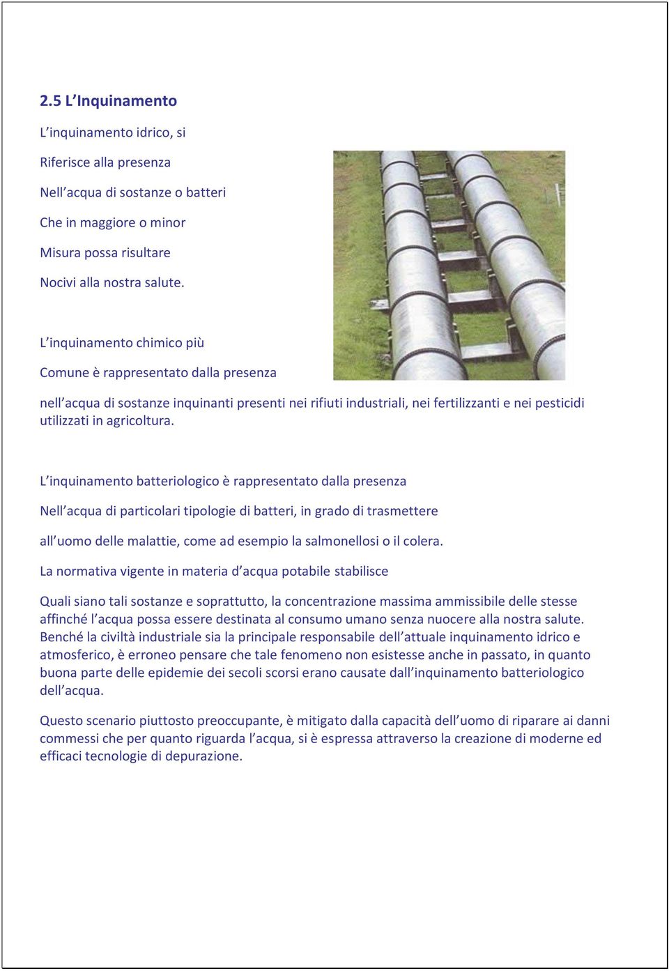 L inquinamento batteriologico è rappresentato dalla presenza Nell acqua di particolari tipologie di batteri, in grado di trasmettere all uomo delle malattie, come ad esempio la salmonellosi o il