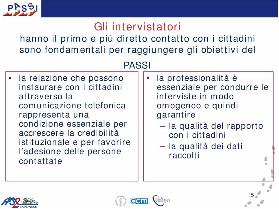 accrescere la credibilità istituzionale e per favorire l adesione delle persone contattate PASSI la professionalità è essenziale