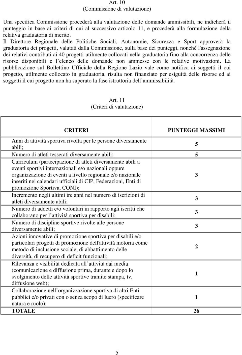 Il Direttore Regionale delle Politiche Sociali, Autonomie, Sicurezza e Sport approverà la graduatoria dei progetti, valutati dalla Commissione, sulla base dei punteggi, nonché l'assegnazione dei