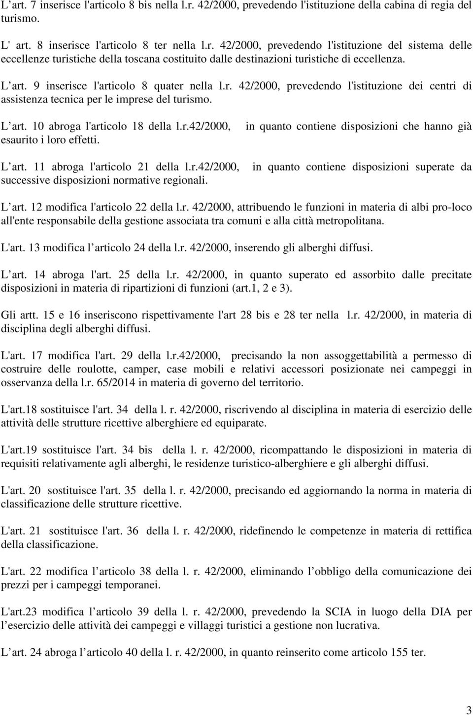 L art. 11 abroga l'articolo 21 della l.r.42/2000, successive disposizioni normative regionali. in quanto contiene disposizioni che hanno già in quanto contiene disposizioni superate da L art.