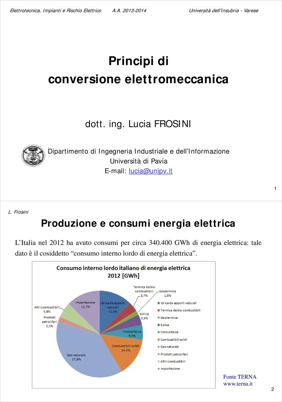 Lucia FROSINI Dipartimento di Ingegneria Industriale e dell Informazione Università di Pavia E-mail: