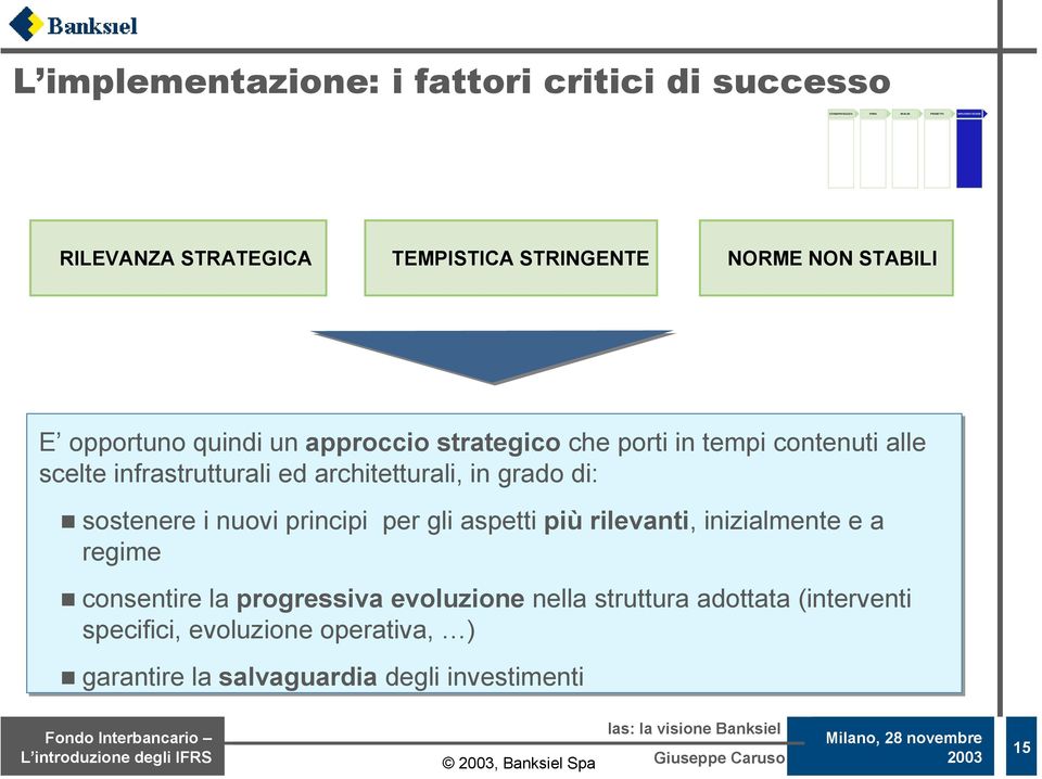 infrastrutturali ed architetturali, in grado di: sostenere i nuovi principi per gli aspetti più rilevanti, inizialmente e a regime