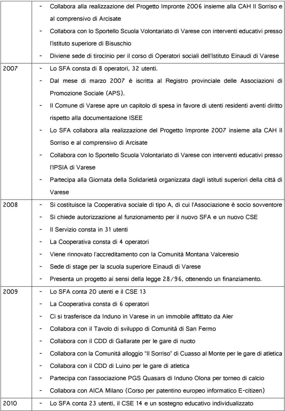 - Dal mese di marzo 2007 è iscritta al Registro provinciale delle Associazioni di Promozione Sociale (APS).