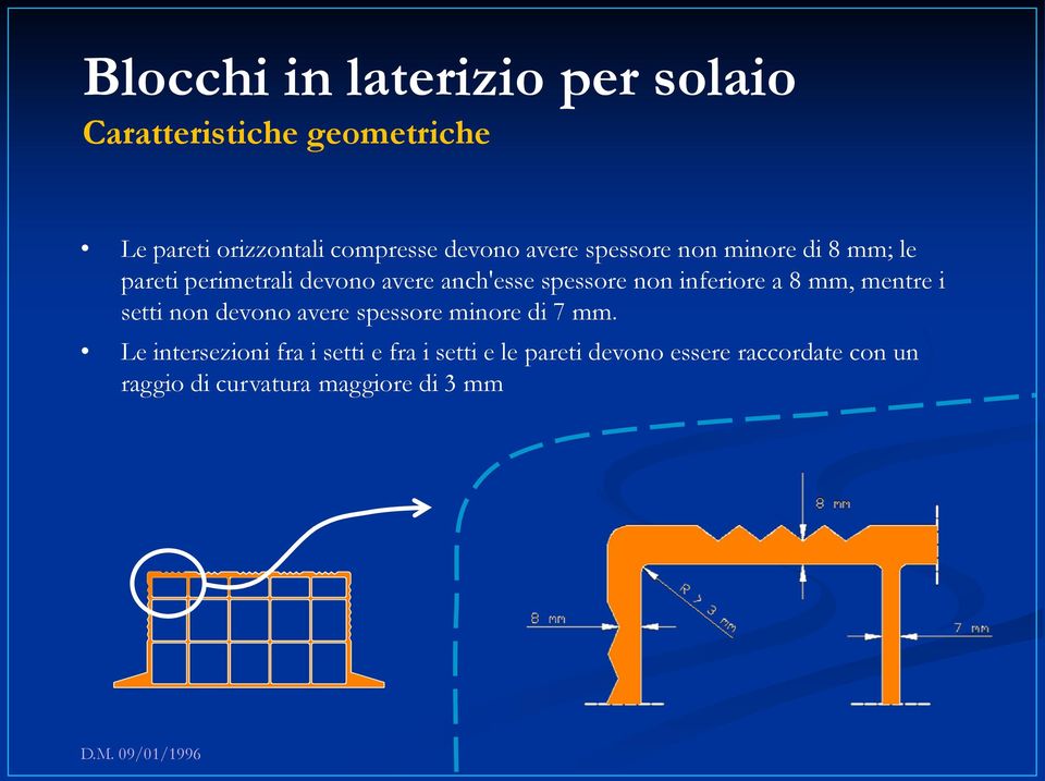 inferiore a 8 mm, mentre i setti non devono avere spessore minore di 7 mm.